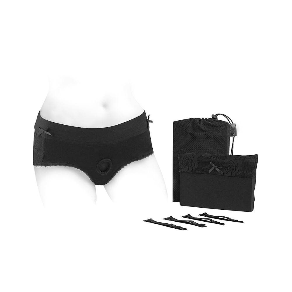 SpareParts Bella Cleavage Booty Short Harness Black Size XS