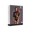 Le Desir Shimmering Open-Back Bodysuit with PU Leather Garters Black/Gold Glitter O/S